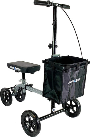 KneeRover Ultra Knee Walker - Lightweight Economy Steerable Knee Scooter Crutches Alternative with Basket in Platinum Gra