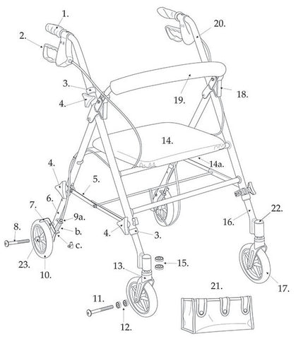 ACS Aluminum Rollator, 6" Casters Replacement Parts