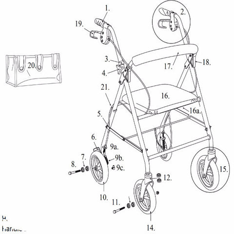 Aluminum Rollator, 7.5" Casters Replacement Parts - CSA Medical Supply