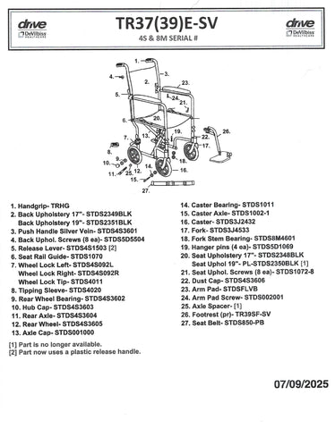 Steel Transport ChairTR37(39)-SV PARTS