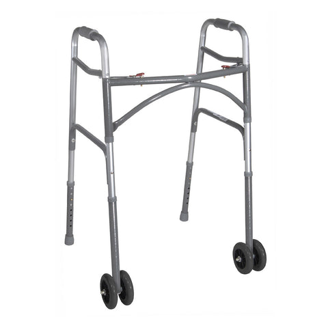 Heavy Duty Bariatric Two Button Walker with Wheels By Drive Medical