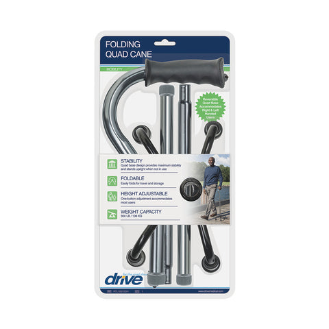 Folding Quad Cane, Small Base, Charcoal By Drive Medical