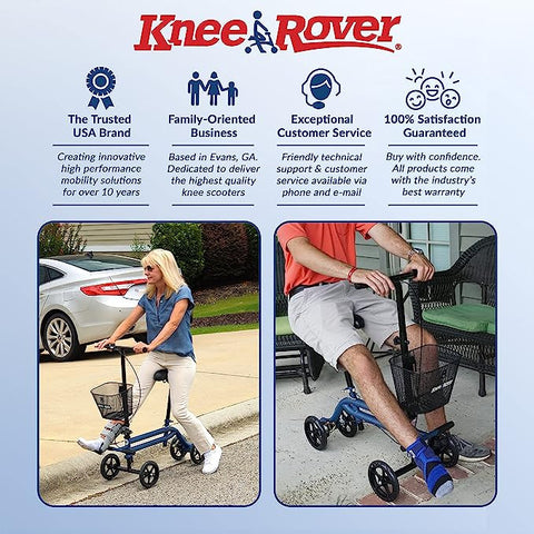 KneeRover Steerable Seated Scooter Mobility Knee Walker Crutches Alternative in Blue