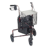 3 Wheel Rollator Rolling Walker with Basket Tray and Pouch By Drive Medical