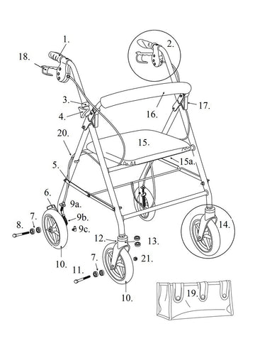 Rollator with 6" Wheels Replacement Parts
